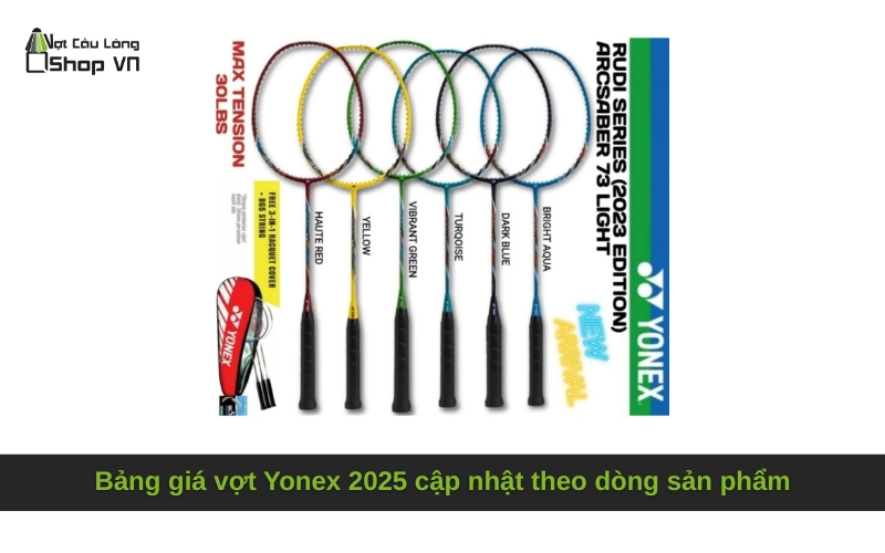 Bảng giá vợt Yonex 2025 cập nhật theo dòng sản phẩm